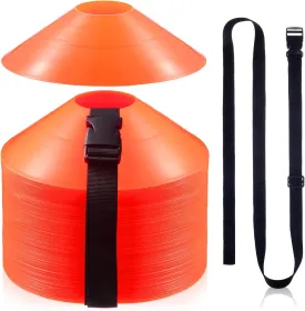 100 Pieces Soccer Cones with Strap Agility Disc Cones Soccer Training Cones Soccer Cones for Drills Orange Mark Disks for Challenge Football Basketball Skating Kids Games Outdoor Indoor 2 Straps