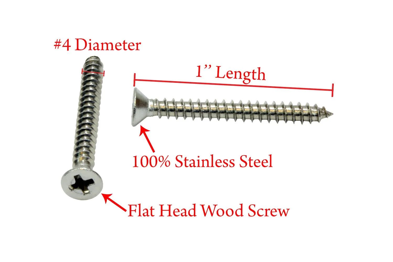 14 X 1-1/4'' Stainless Flat Head Phillips Wood Screw, (25 pc), 18-8 (304) Stainless Steel