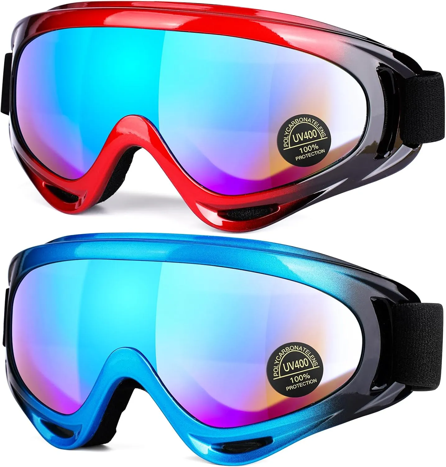 2-Pack Snow Ski Goggles, Snowboard Goggles for Men, Women, Youth, Kids, Boys or Girls