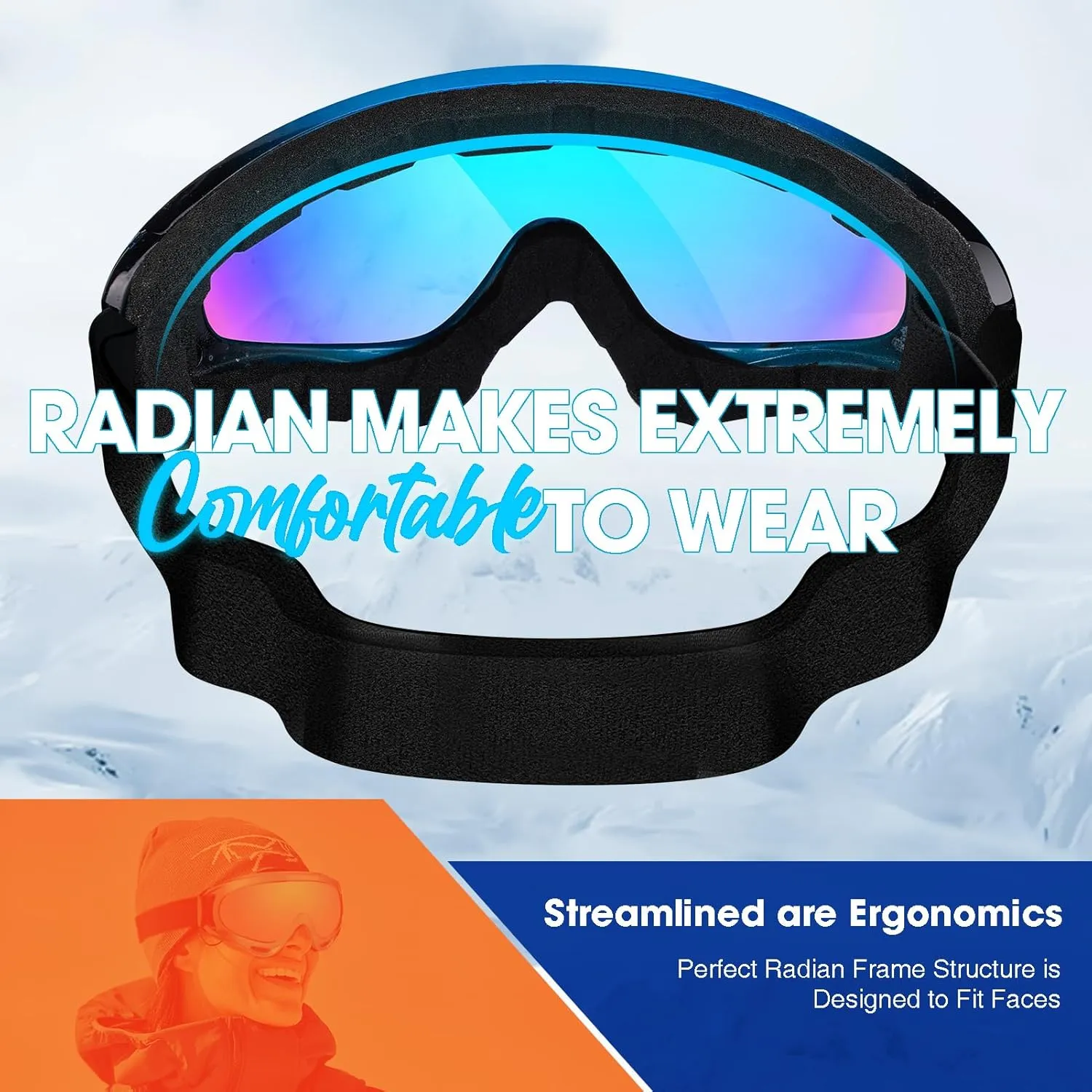 2-Pack Snow Ski Goggles, Snowboard Goggles for Men, Women, Youth, Kids, Boys or Girls