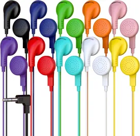 20 Pack Bulk Wired Earphones, In Ear Earbud Headphones with 3.5mm Jack, 4ft Tangle Free Cable, Comfortable Fit, Affordable and Cost Effective, Ideal for School Classroom Testing Students, Mix