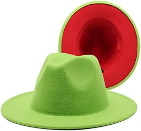 36 Color Double Woolen Felt Hat, European and American Fashion Double-Sided Color Matching Hat, Men and Women Flat Brim Jazz Hat Luopan Caps & Hats(Fruit Green red,Medium)