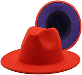 36 Color Double Woolen Felt Hat, European and American Fashion Double-Sided Color Matching Hat, Men and Women Flat Brim Jazz Hat Luopan Caps & Hats(Orange Purple,Large)