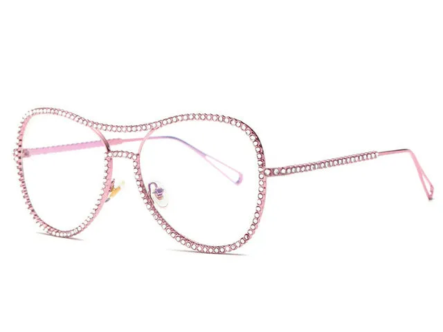 AEVOGUE Sunglasses Women Decorative Rhinestone Brand Designer Copper Frame Mirror lens Double Bridge Sun Glasses With Box AE0470