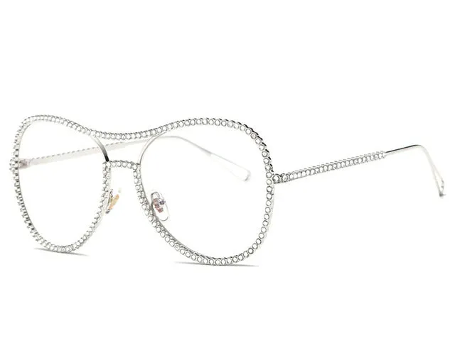 AEVOGUE Sunglasses Women Decorative Rhinestone Brand Designer Copper Frame Mirror lens Double Bridge Sun Glasses With Box AE0470