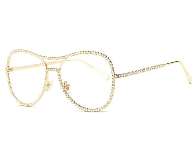 AEVOGUE Sunglasses Women Decorative Rhinestone Brand Designer Copper Frame Mirror lens Double Bridge Sun Glasses With Box AE0470