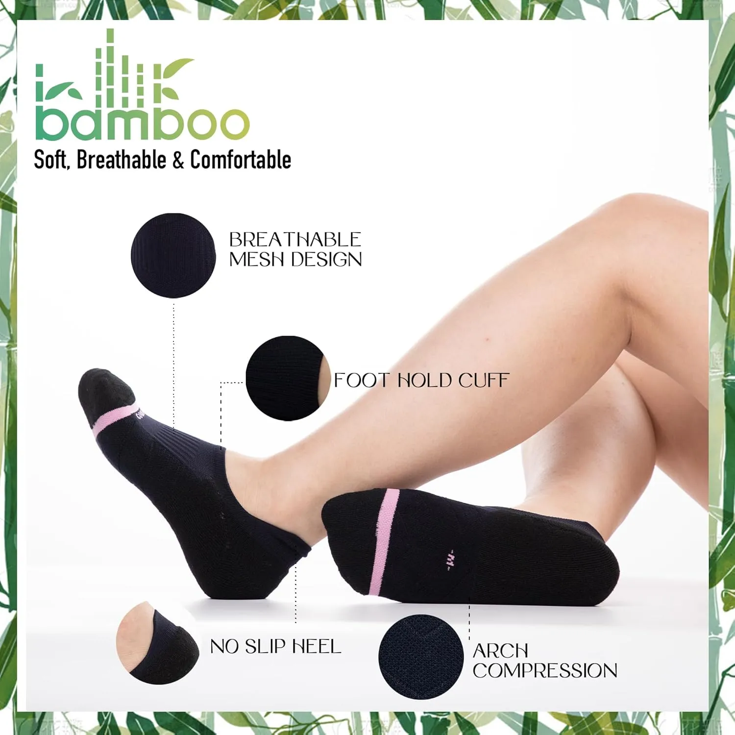 BRISIRA Bamboo Viscose Coolmax Running Golf No Show Socks Women Compression Moisture Wicking Performance Low Cut Tab Athletic