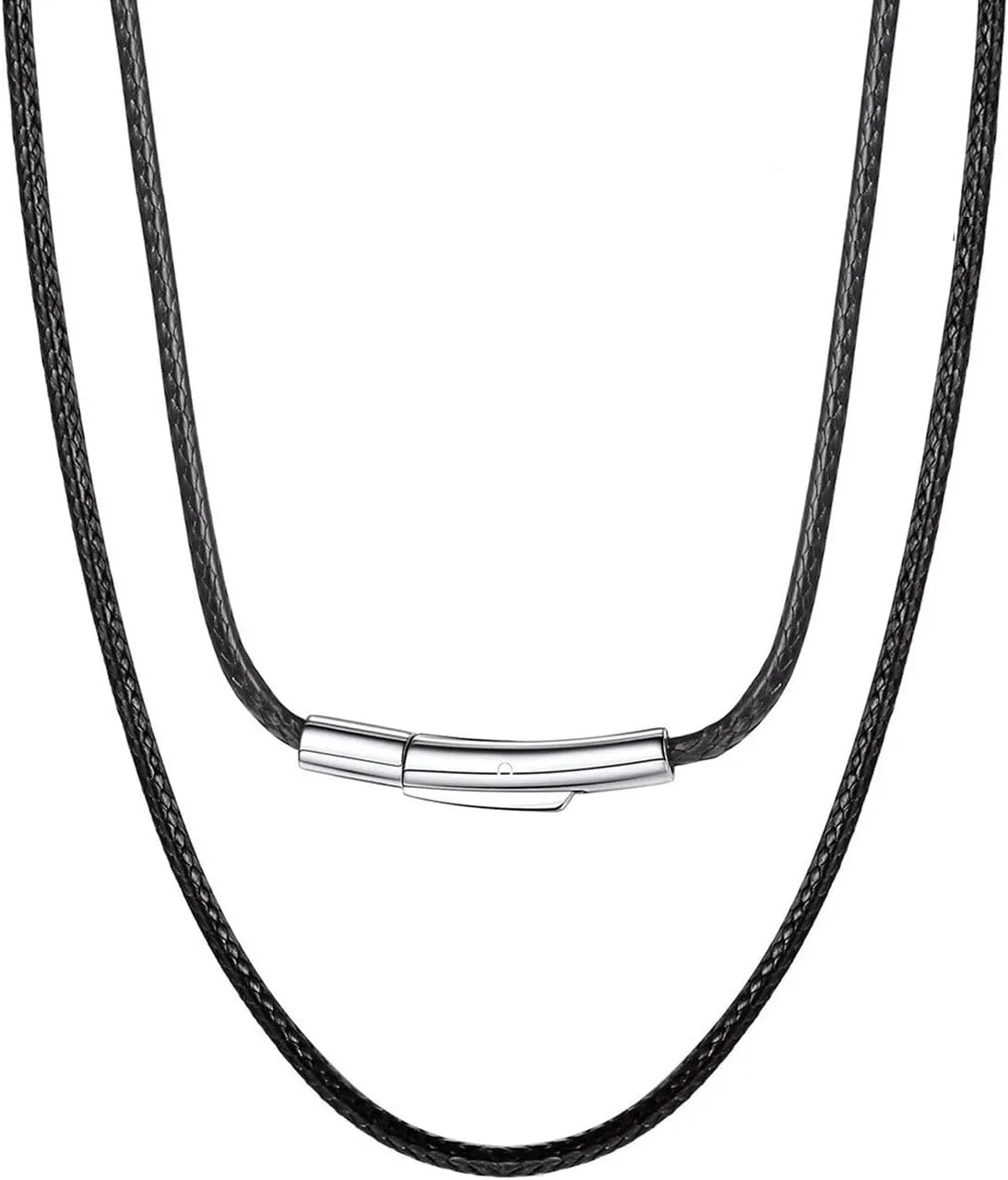 ChainsPro Men Waterproof Braided Leather Necklace Wax Rope Chain, Customize Available, 2/3mm Width, With Snap Clasp, 1618" 20" 22" 24" 26" 28" 30"-Send Gift Box