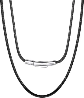 ChainsPro Men Waterproof Braided Leather Necklace Wax Rope Chain, Customize Available, 2/3mm Width, With Snap Clasp, 1618" 20" 22" 24" 26" 28" 30"-Send Gift Box
