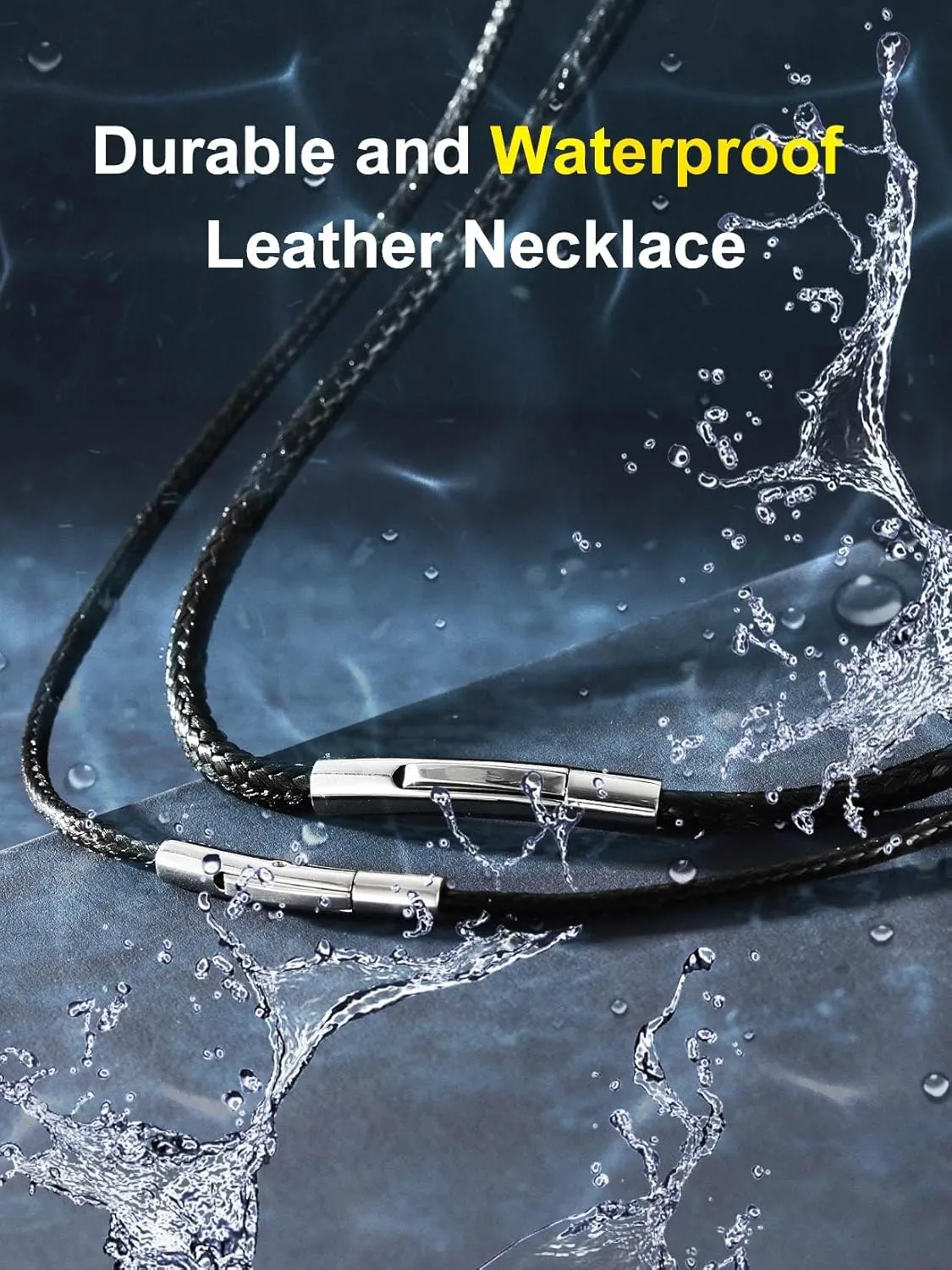 ChainsPro Men Waterproof Braided Leather Necklace Wax Rope Chain, Customize Available, 2/3mm Width, With Snap Clasp, 1618" 20" 22" 24" 26" 28" 30"-Send Gift Box