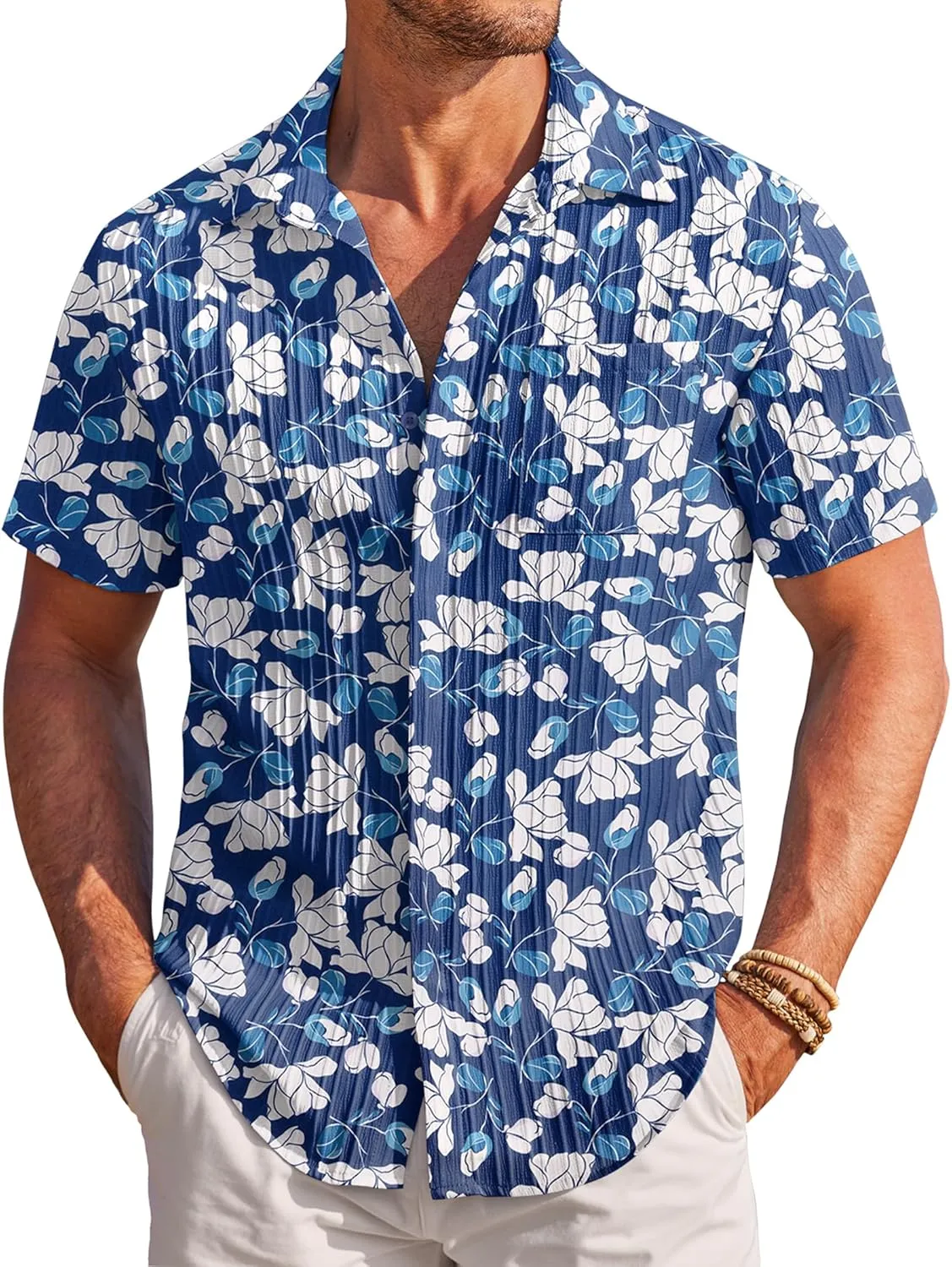 COOFANDY Mens Casual Shirts Short Sleeve Button Down Shirts Fashion Textured Summer Beach Shirt