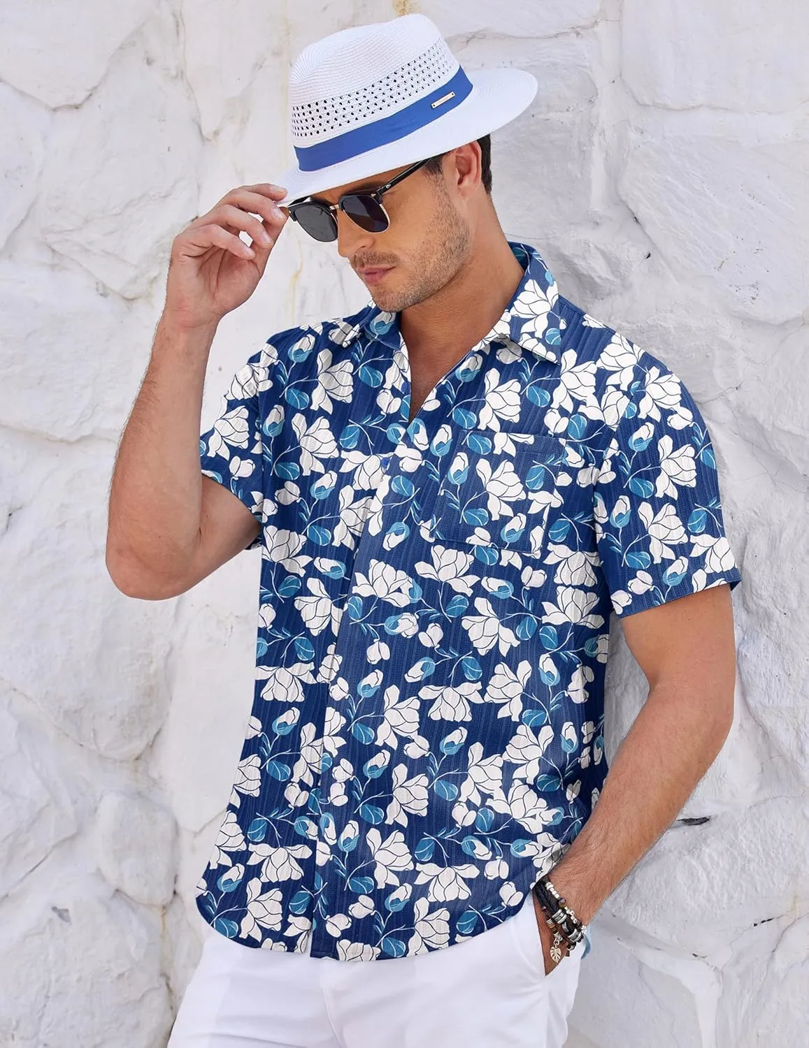 COOFANDY Mens Casual Shirts Short Sleeve Button Down Shirts Fashion Textured Summer Beach Shirt