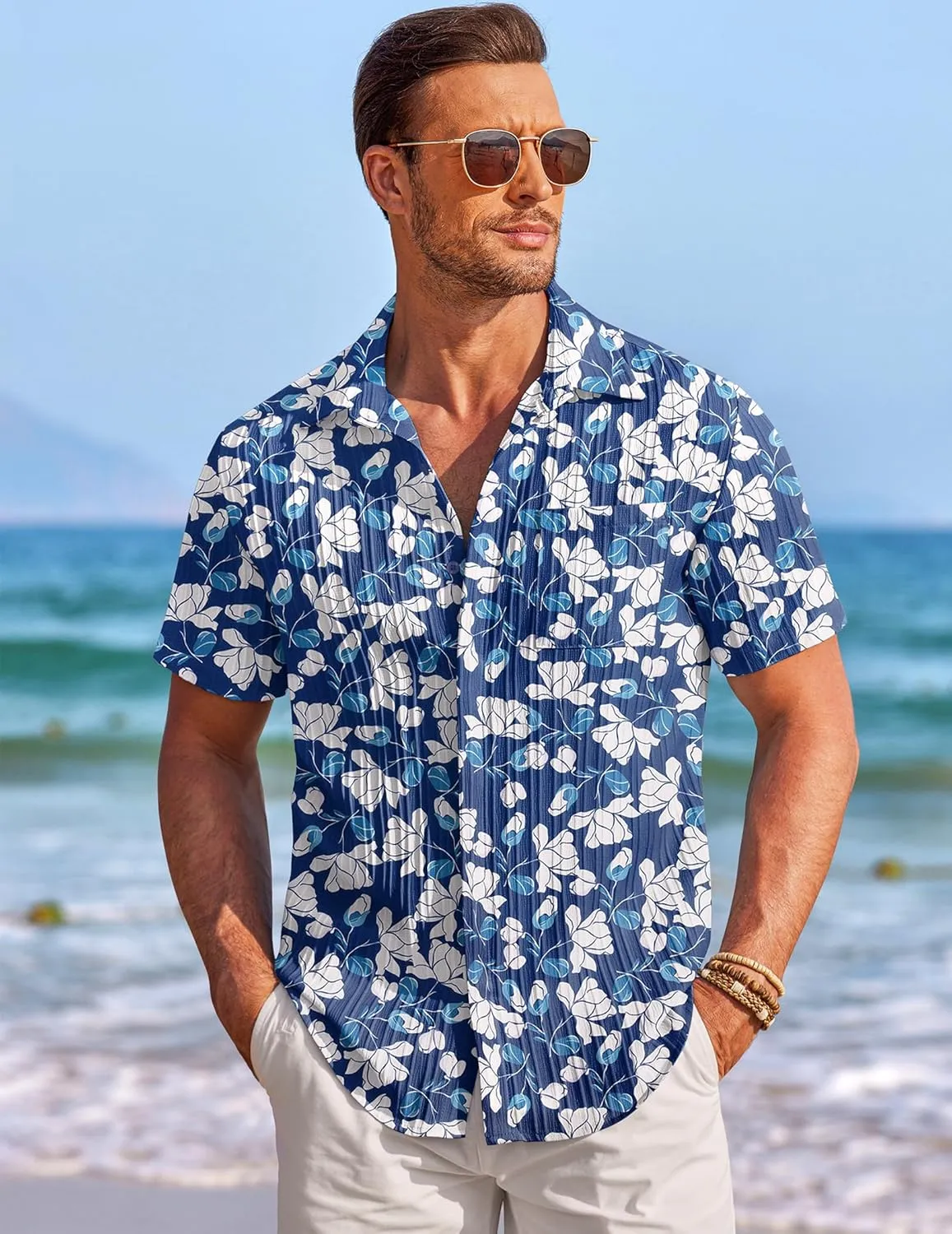 COOFANDY Mens Casual Shirts Short Sleeve Button Down Shirts Fashion Textured Summer Beach Shirt