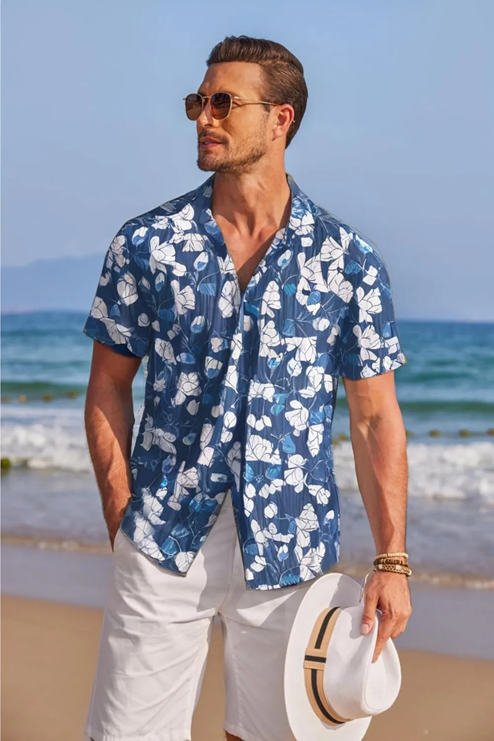 COOFANDY Mens Casual Shirts Short Sleeve Button Down Shirts Fashion Textured Summer Beach Shirt