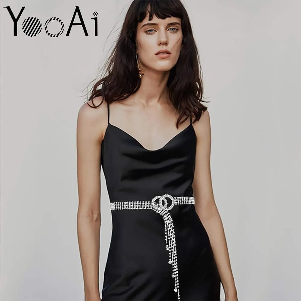 Crystal Waist Belt for Women Rhinestone Chain Belt O-Ring Waistband Belt for Dress