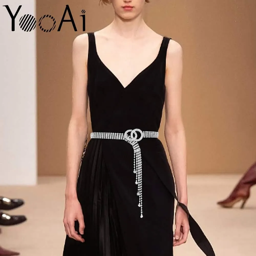 Crystal Waist Belt for Women Rhinestone Chain Belt O-Ring Waistband Belt for Dress