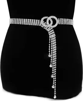 Crystal Waist Belt for Women Rhinestone Chain Belt O-Ring Waistband Belt for Dress