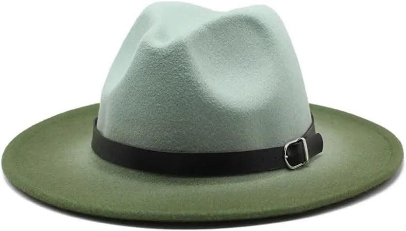 DHAEY New British Style Large Brim Woolen Top Hat Men's and Women's Gradient Two-Color Top Hat Thickened Jazz Felt Hat Luopan Caps & Hats (Color : Mint Green Army Green, Size : 56-58cm)
