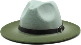 DHAEY New British Style Large Brim Woolen Top Hat Men's and Women's Gradient Two-Color Top Hat Thickened Jazz Felt Hat Luopan Caps & Hats (Color : Mint Green Army Green, Size : 56-58cm)