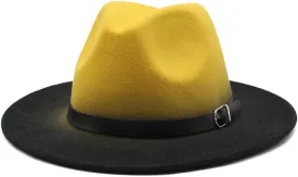 DHAEY New British Style Large Brim Woolen Top Hat Men's and Women's Gradient Two-Color Top Hat Thickened Jazz Felt Hat Luopan Caps & Hats (Color : Yellow Black, Size : 56-58cm)