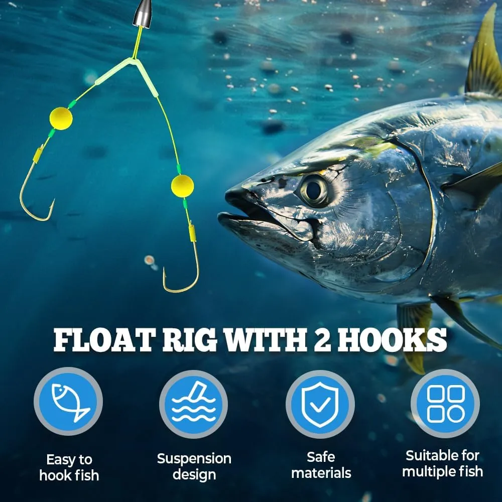 Double-Hook Reverse Bottom Rig, 2025 New Reverse Bottom Fishing Rig Hooks, Single Line Double Reverse Hooks Set Surf Fishing Floats Tackle for Beginners and Professionals