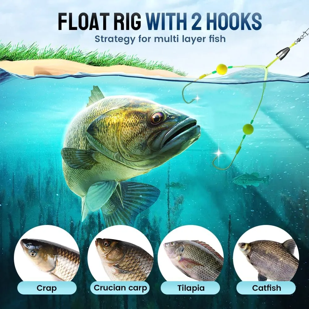 Double-Hook Reverse Bottom Rig for Surf Fishing Saltwater Floats Mono Line and Double-Hook Reverse Bottom Rig, Free Floating with Double Circle Hooks Surf Fishing Tackle