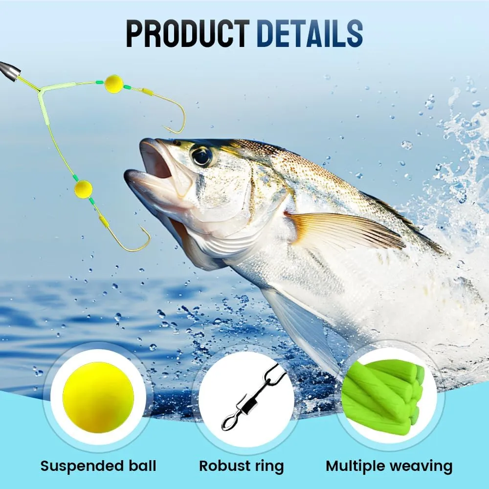 Double-Hook Reverse Bottom Rig for Surf Fishing Saltwater Floats Mono Line and Double-Hook Reverse Bottom Rig, Free Floating with Double Circle Hooks Surf Fishing Tackle