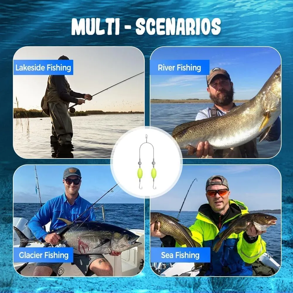 Double Reverse Fishing Hook Set,Double-Hook Reverse Bottom Line,Anti Tangle Split Fishing Hooks,Fishing Lures for Beginners Amateurs and Professionals Outdoor