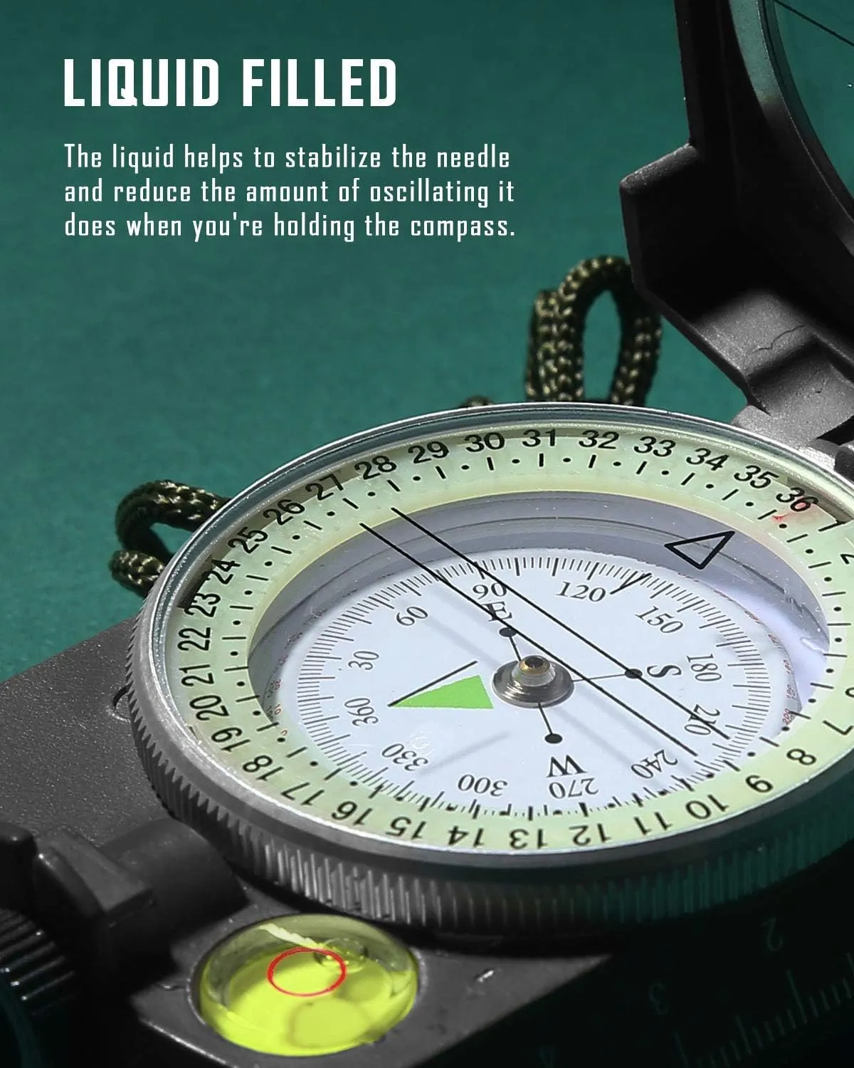 Eyeskey Multifunctional Tactical Survival Military Compass with Lanyard & Pouch | Waterproof & Impact Resistant | Lensatic Sighting Compass for Hiking
