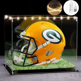Full Size Football Helmet Display Case with 3-Modes LED Lights & Turf Base  Acrylic Showcase with Mirror Back, Gold Risers, UV Protection  Perfect for Sports Memorabilia & Collectibles
