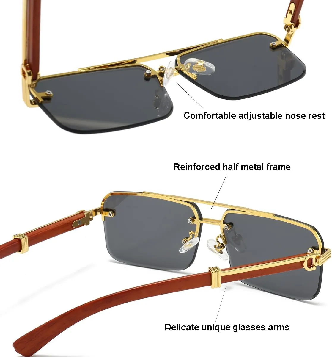 Gleyemor Mens Sunglasses Fashion Rimless Rectangle Sunglasses Square Frameless Sunglasses for Men