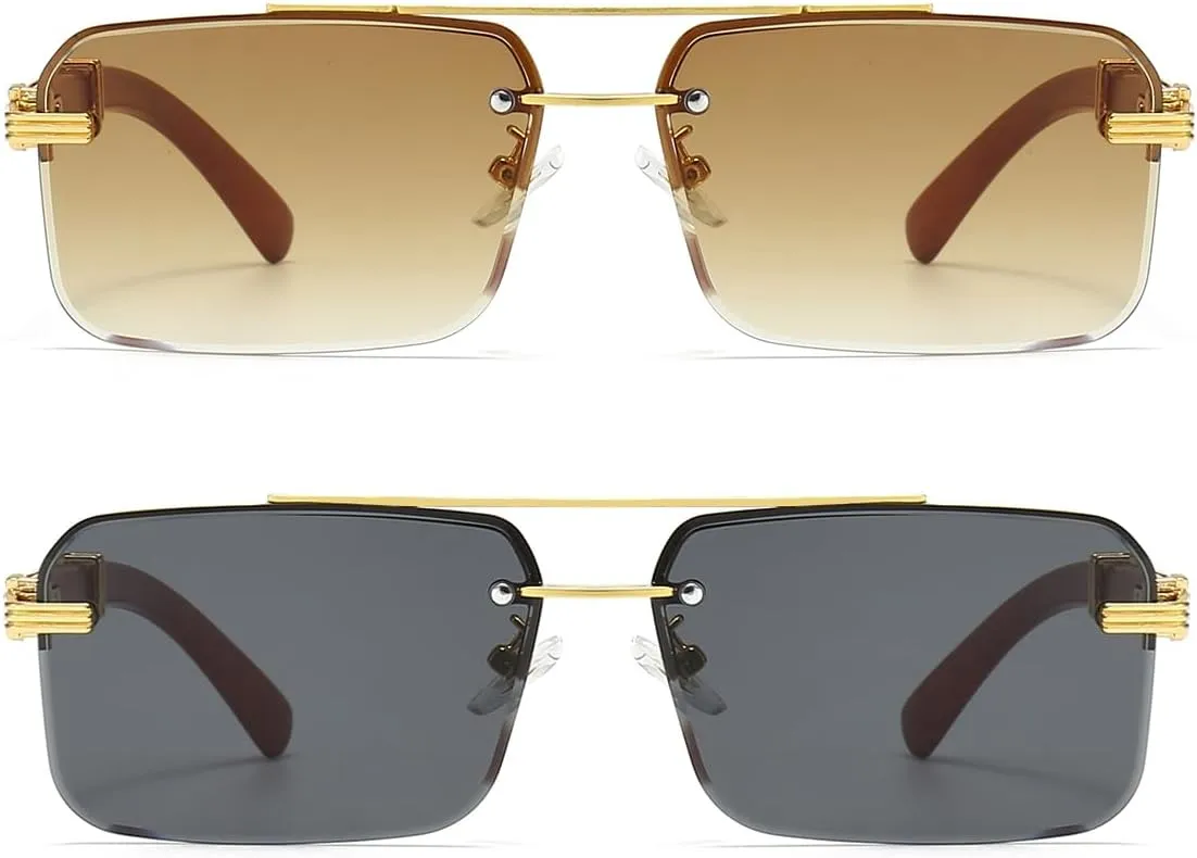 Gleyemor Mens Sunglasses Fashion Rimless Rectangle Sunglasses Square Frameless Sunglasses for Men