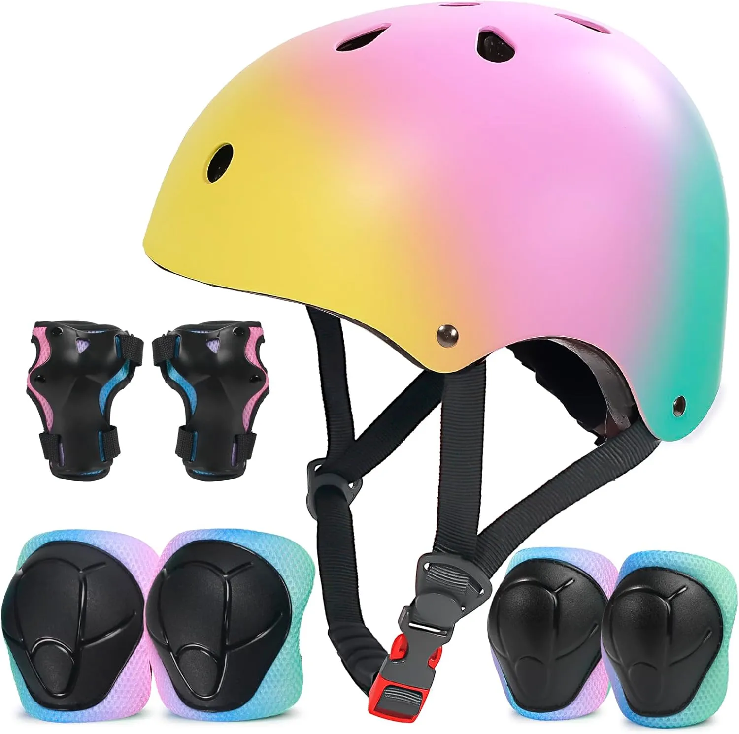 Gradient Kids Helmet and Knee Elbow Wrist Pads Set with Carry Bag(Age 2-14 )- CPSC Certified Adjustable Lightweight Ventilated for Biking, Scooter, Skating and Other Sport Acitivties