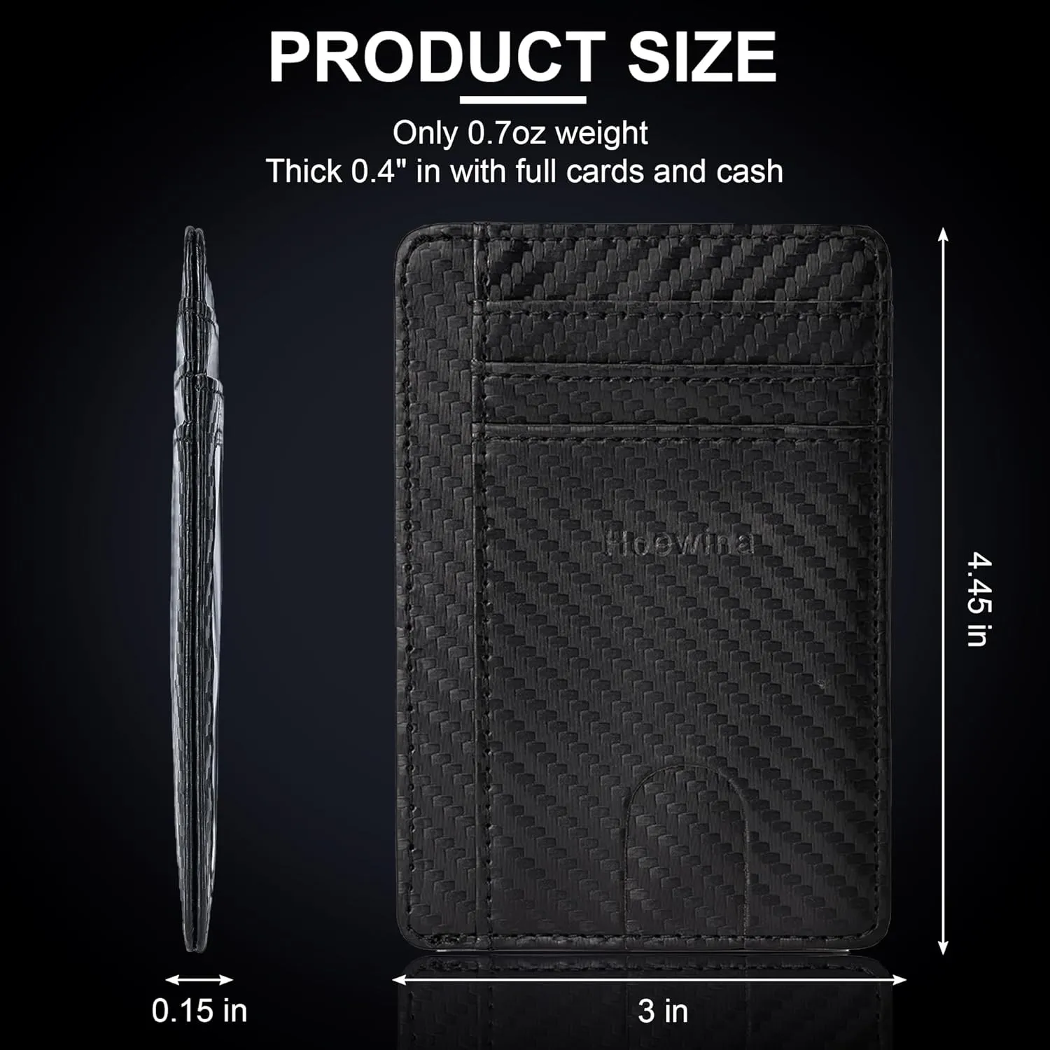 Hoewina Slim Wallet for Men, Credit Card Holder Wallet, Minimalist Design - RFID Blocking Front Pocket Leather Thin Wallet for Men and Women(Carbon Fiber Black)