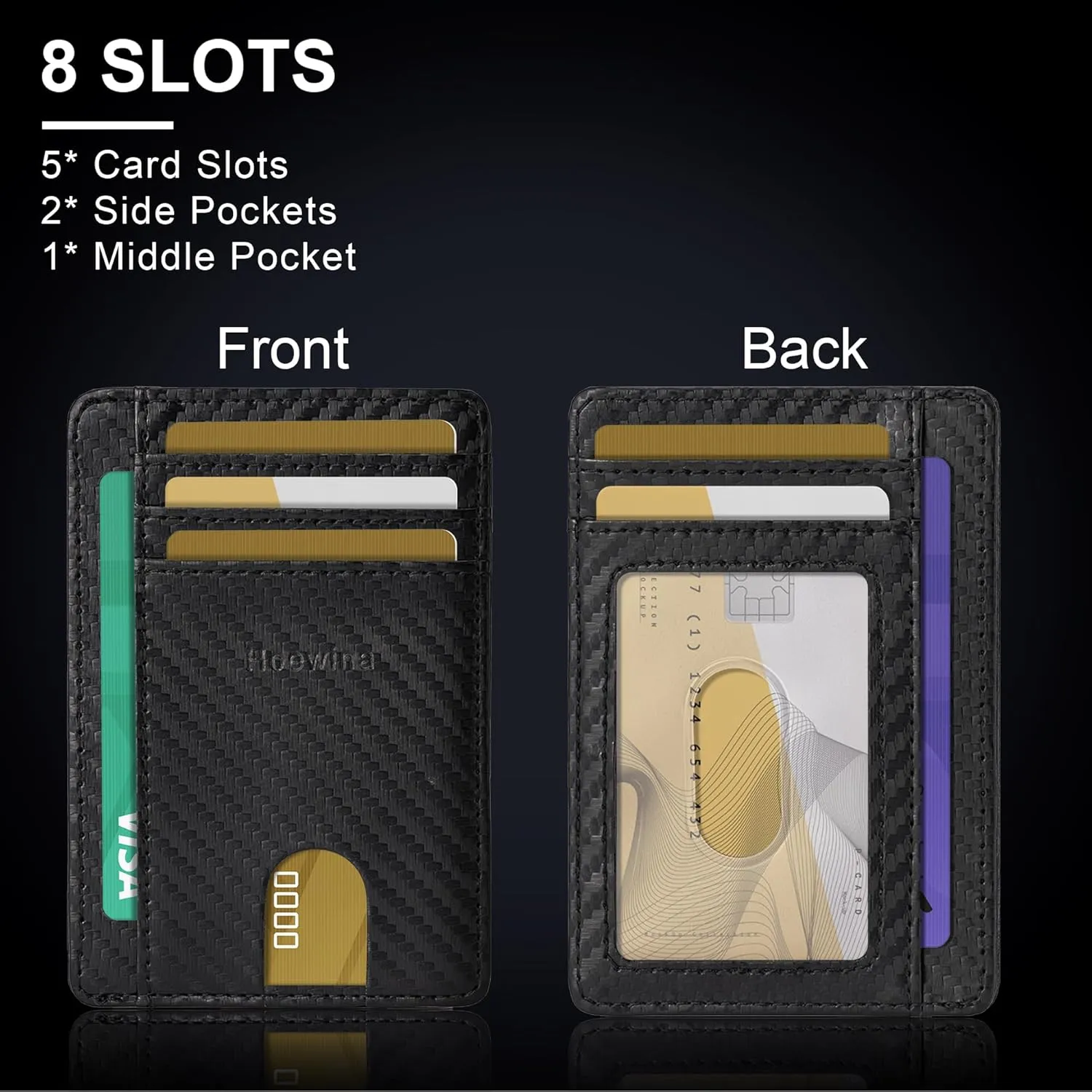 Hoewina Slim Wallet for Men, Credit Card Holder Wallet, Minimalist Design - RFID Blocking Front Pocket Leather Thin Wallet for Men and Women(Carbon Fiber Black)