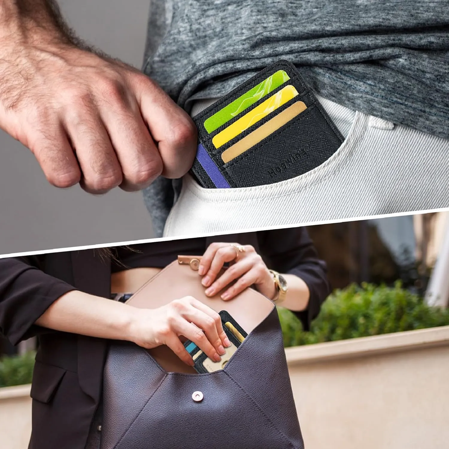 Hoewina Slim Wallet for Men, Credit Card Holder Wallet, Minimalist Design - RFID Blocking Front Pocket Leather Thin Wallet for Men and Women(Carbon Fiber Black)