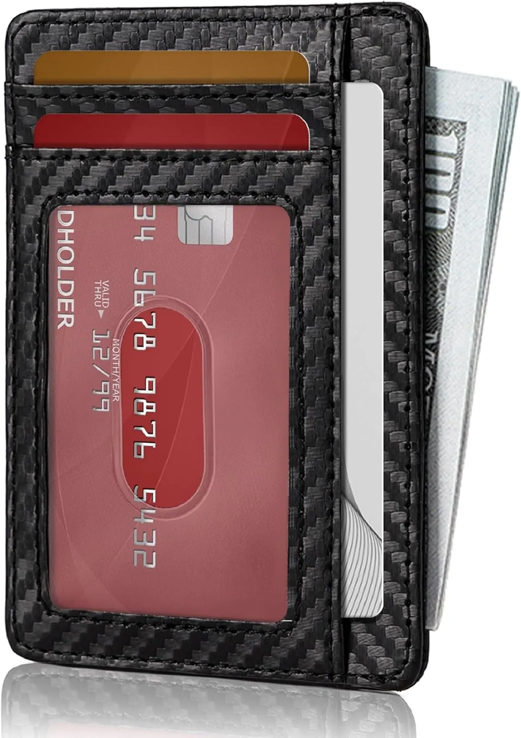 Hoewina Slim Wallet for Men, Credit Card Holder Wallet, Minimalist Design - RFID Blocking Front Pocket Leather Thin Wallet for Men and Women(Carbon Fiber Black)