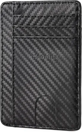 Hoewina Slim Wallet for Men, Credit Card Holder Wallet, Minimalist Design - RFID Blocking Front Pocket Leather Thin Wallet for Men and Women(Carbon Fiber Black)