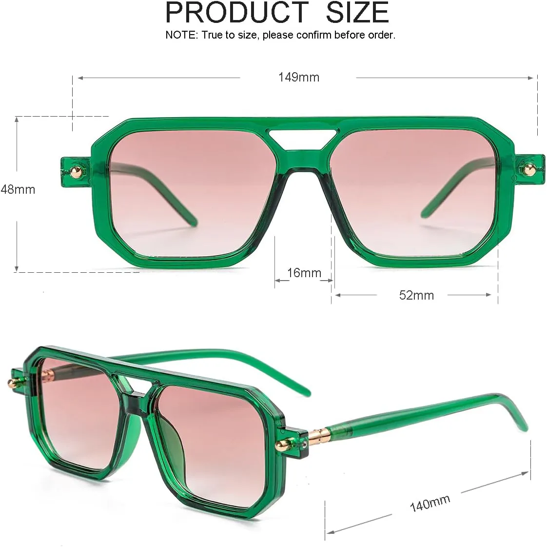 JOVAKIT Retro Aviator Sunglasses for Women Men Fashion Rectangle Sun Glasses Luxury Round Temples Designer UV400 Protection