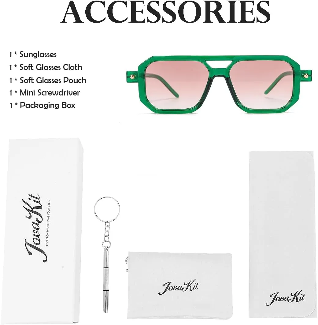 JOVAKIT Retro Aviator Sunglasses for Women Men Fashion Rectangle Sun Glasses Luxury Round Temples Designer UV400 Protection