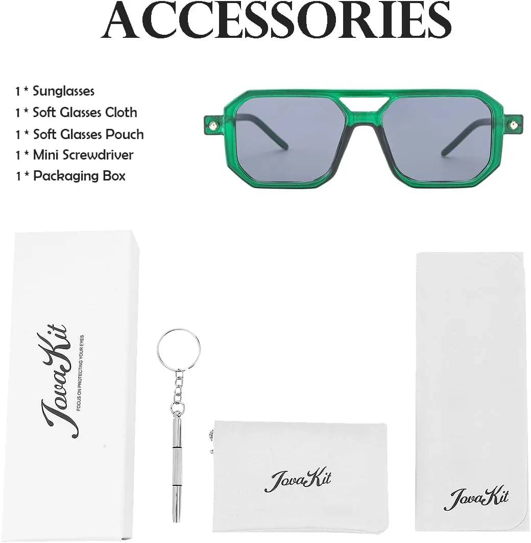 JOVAKIT Retro Aviator Sunglasses for Women Men Fashion Rectangle Sun Glasses Luxury Round Temples Designer UV400 Protection