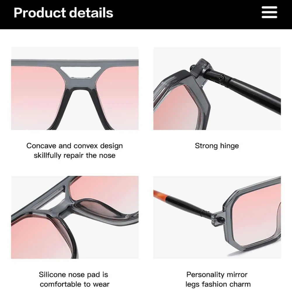 JOVAKIT Retro Aviator Sunglasses for Women Men Fashion Rectangle Sun Glasses Luxury Round Temples Designer UV400 Protection