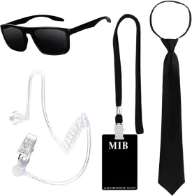 Kavoc Halloween Agent Costume Set Include Sunglasses Zip Tie ID Badge Prop and Fake Earpiece for Alien Party Dress Up