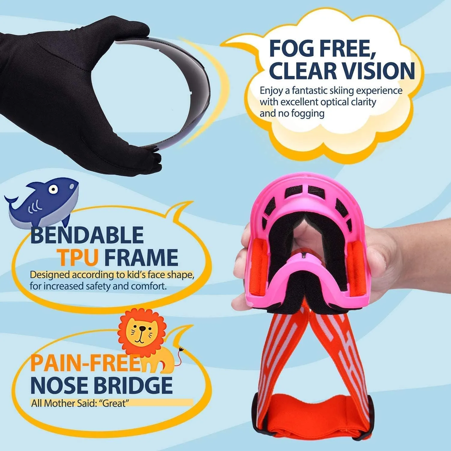 Kids Ski Goggle, Snow Ski Goggles for Kids Youth Teens Boys and Girls from 5-14