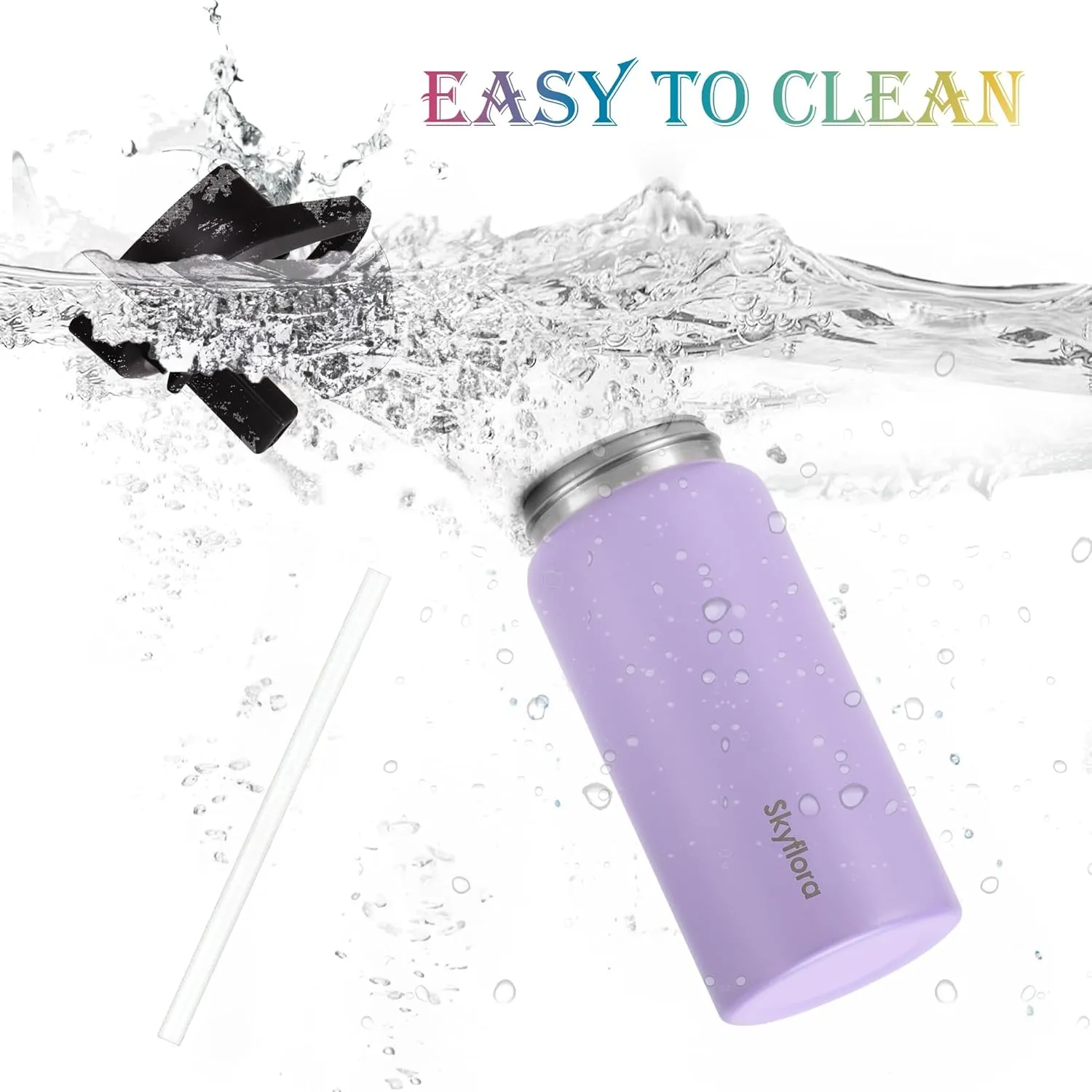 Kids Water Bottle with Straw, 16oz Cute Water Bottle, Single Wall 18/8 Stainless Steel, Dishwasher Safe & Leakproof, Reusable Gift for Girls Boys to School Sports Travel Camping, Purple