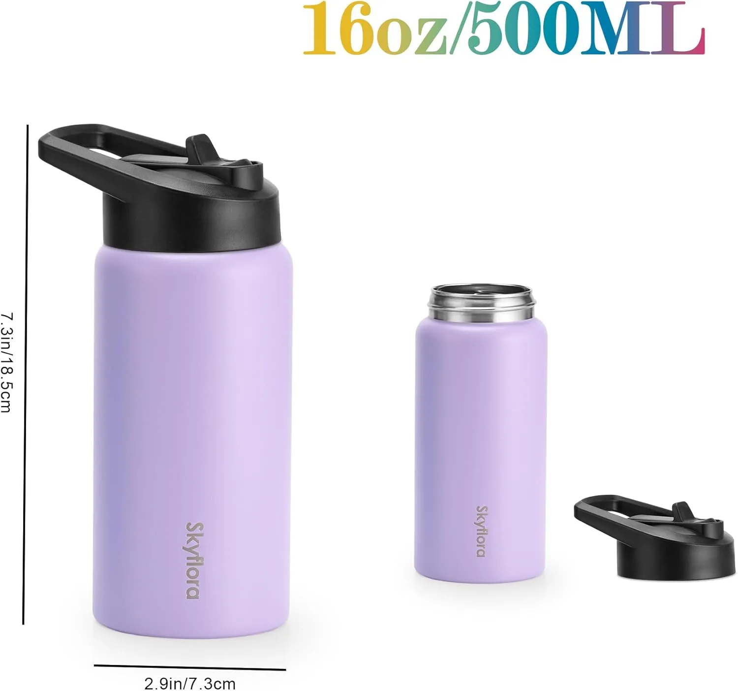 Kids Water Bottle with Straw, 16oz Cute Water Bottle, Single Wall 18/8 Stainless Steel, Dishwasher Safe & Leakproof, Reusable Gift for Girls Boys to School Sports Travel Camping, Purple