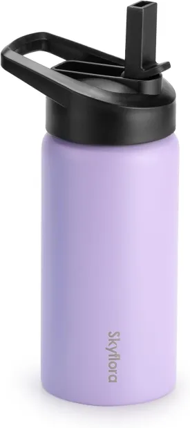Kids Water Bottle with Straw, 16oz Cute Water Bottle, Single Wall 18/8 Stainless Steel, Dishwasher Safe & Leakproof, Reusable Gift for Girls Boys to School Sports Travel Camping, Purple