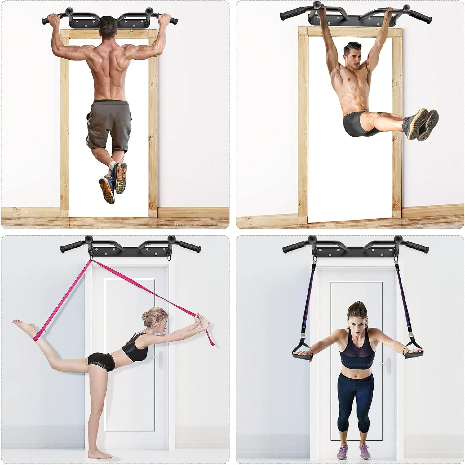 Kipika Heavy Duty Wall Mounted Doorway Pull Up Bar, Multifunctional Chin Up Bar, Portable Fitness Door Bar, Body Workout Home Gym System