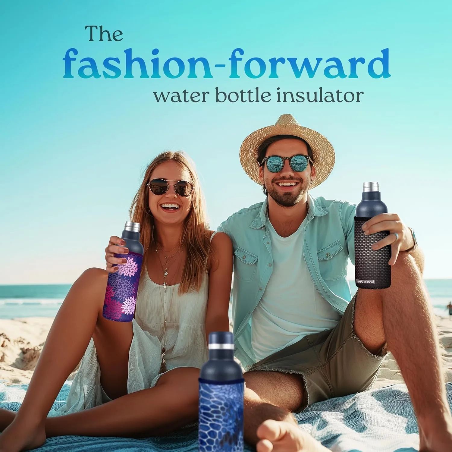 Koverz Water Bottle Sleeve, Neoprene Insulated Bottle Sleeve, Fits 24-30 Oz. Water Bottle, Washable and Reusable, Large Size, Hibiscus