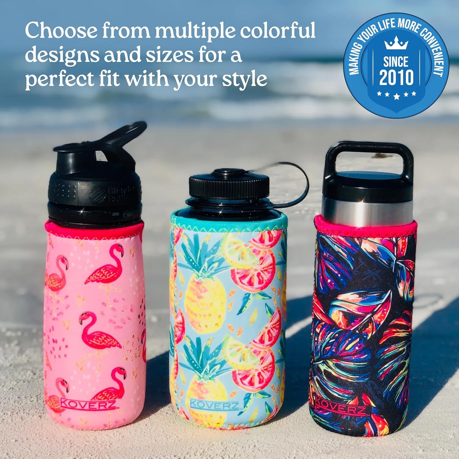 Koverz Water Bottle Sleeve, Neoprene Insulated Bottle Sleeve, Fits 24-30 Oz. Water Bottle, Washable and Reusable, Large Size, Hibiscus